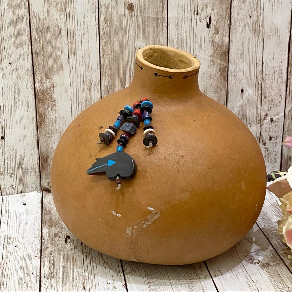 Southwestern Signed Beaded 6.5” Gourd